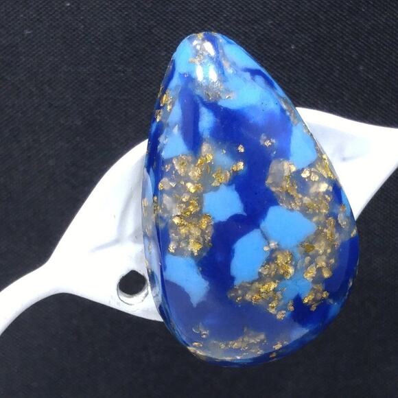 Vintage 1950s Blue Gold Glitter Lucite Clip Earrings Mid Century Modern Jewelry - Picture 4 of 13